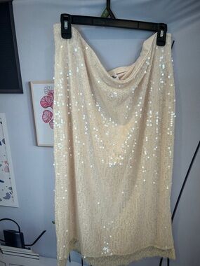 Sequined Cream Midi Skirt - Elegant Evening Wear